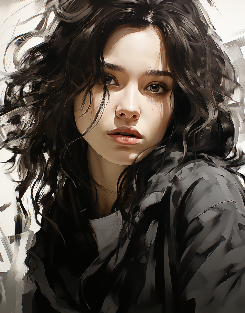 Midjourney prompt: drawing a girl face jpg, in the style of close up,... - Midjourney