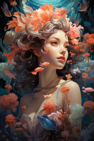 Midjourney prompt: A celestial mermaid with iridescent fins and radia... - Midjourney