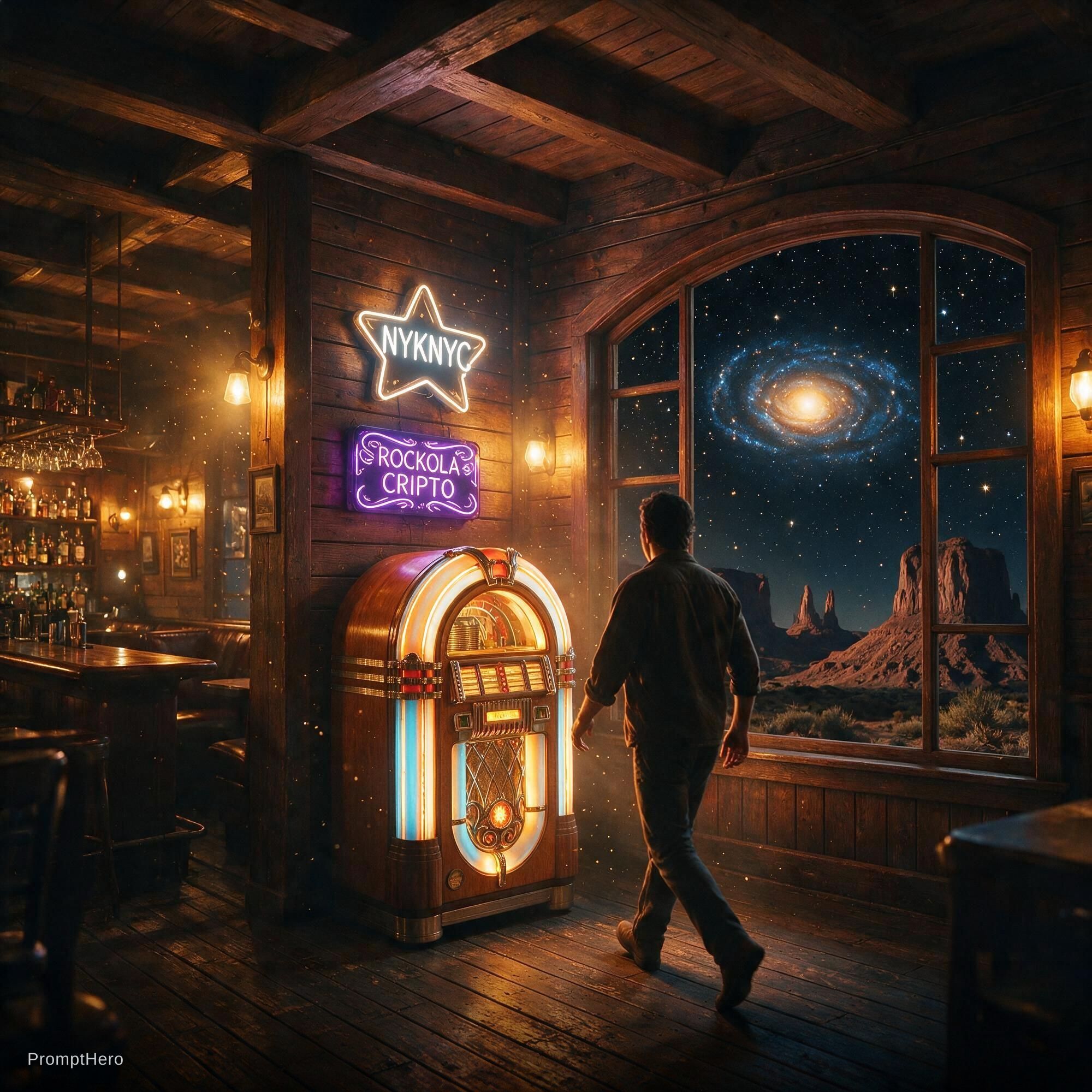 AI generated: Seedream 5 prompt: Replace the neon sign text with "NYKNYC" in the sa... (Seedream 5 - Concept Art)
