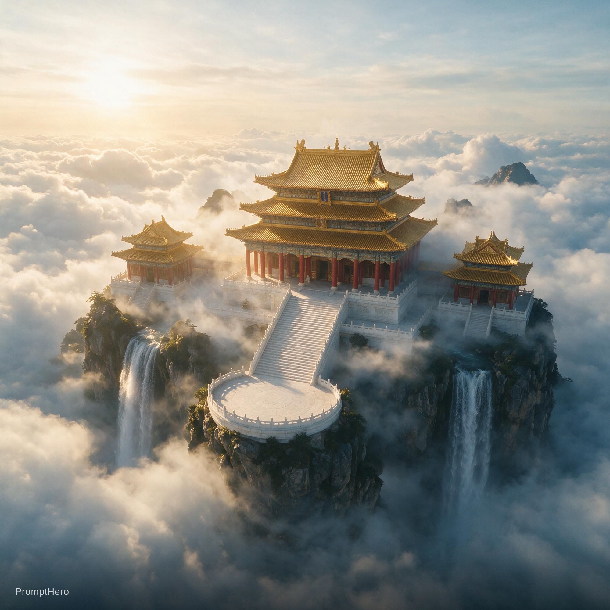 AI generated: Seedream 5 prompt: 生成一张16:9横屏的中国神话史诗电影关键帧。 万米高空之上，一座巨大的东方天宫建造在完整的悬浮仙... (Seedream 5 - Concept Art)