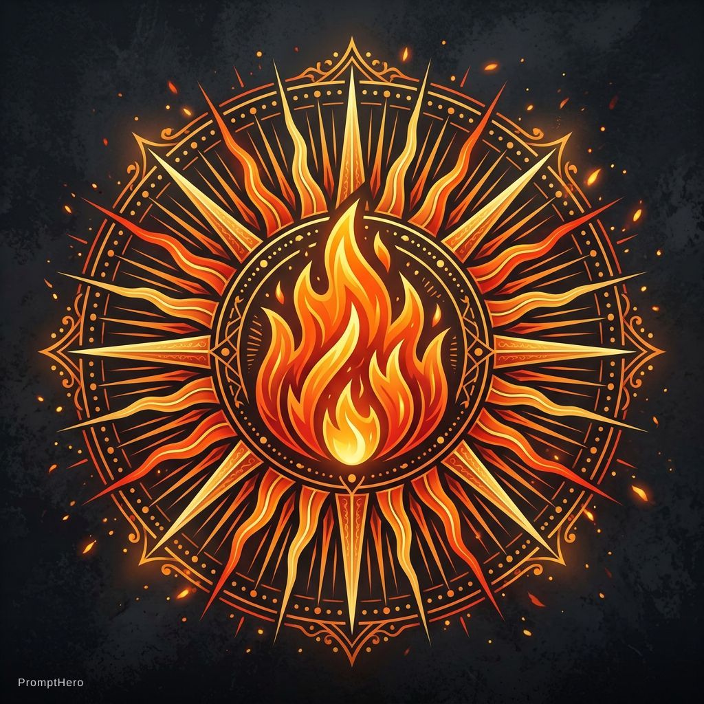 Hero prompt: sunburst centered fire symbol