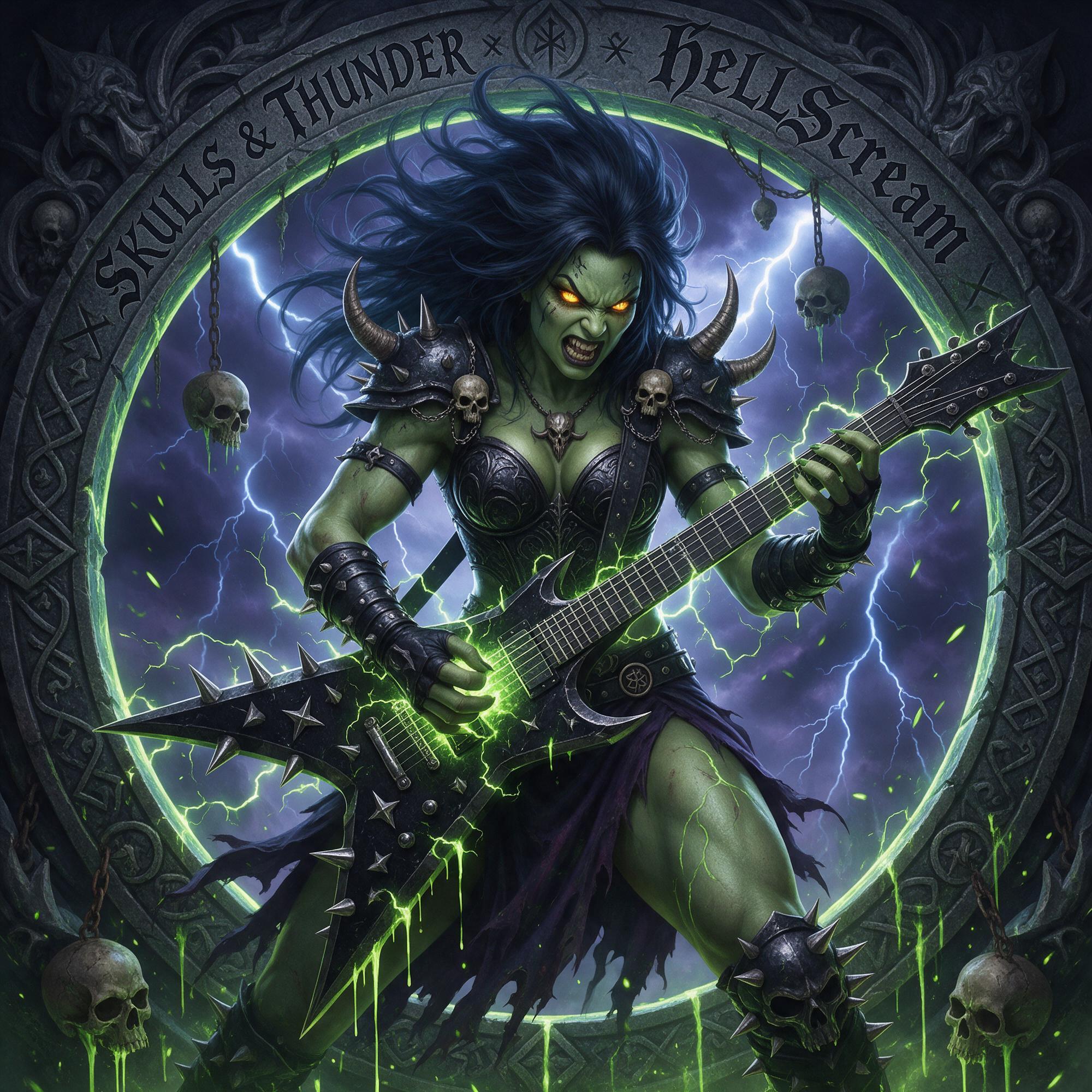 Seedream 5 prompt: A fierce green-skinned warrior woman with wild flo... - Seedream 5