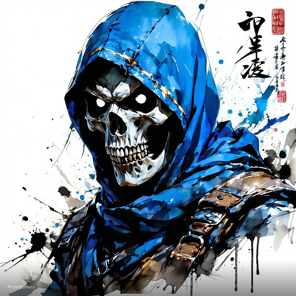 AI generated: Stable Diffusion prompt: Sub Zero from Mortal Kombat, skull face, cold whit... (Stable Diffusion - Portraits)