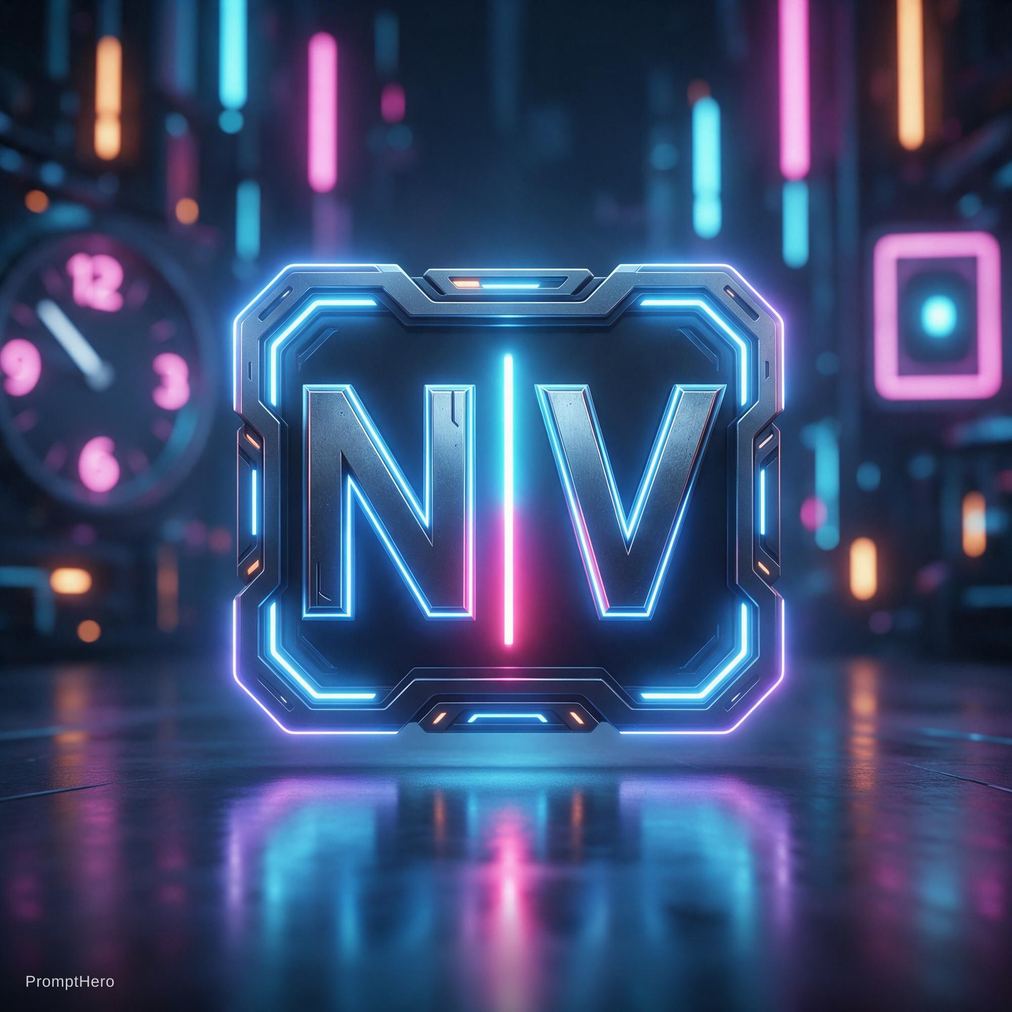 Seedream 5 prompt: logo with text N V, cyberpunk style logo, light at... - Seedream 5