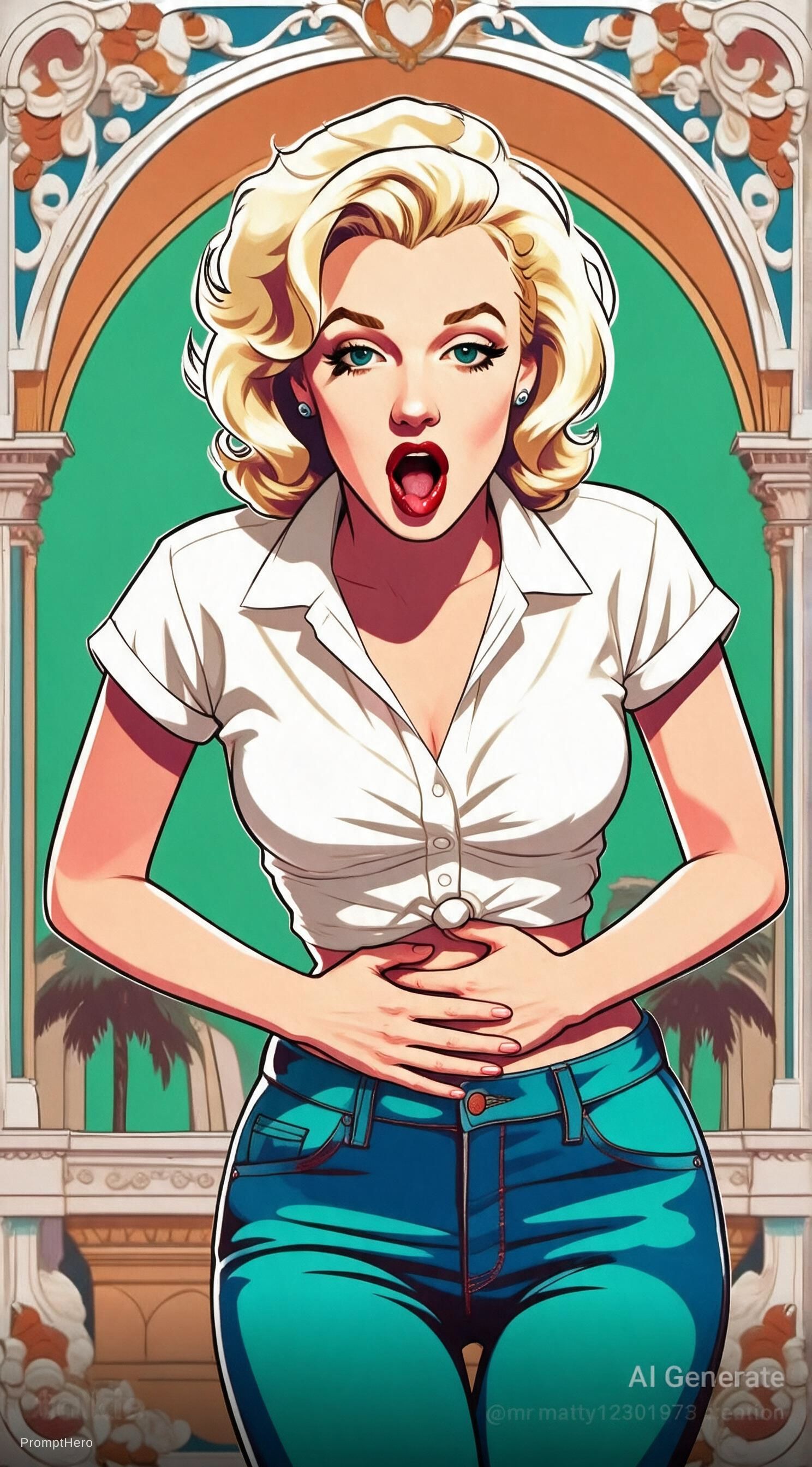 صورة مولدة بالذكاء الاصطناعي: Seedream 5 prompt: the aftermath of a stomach punch. she is holding h... (نموذج Seedream 5 - فن مفاهيمي)