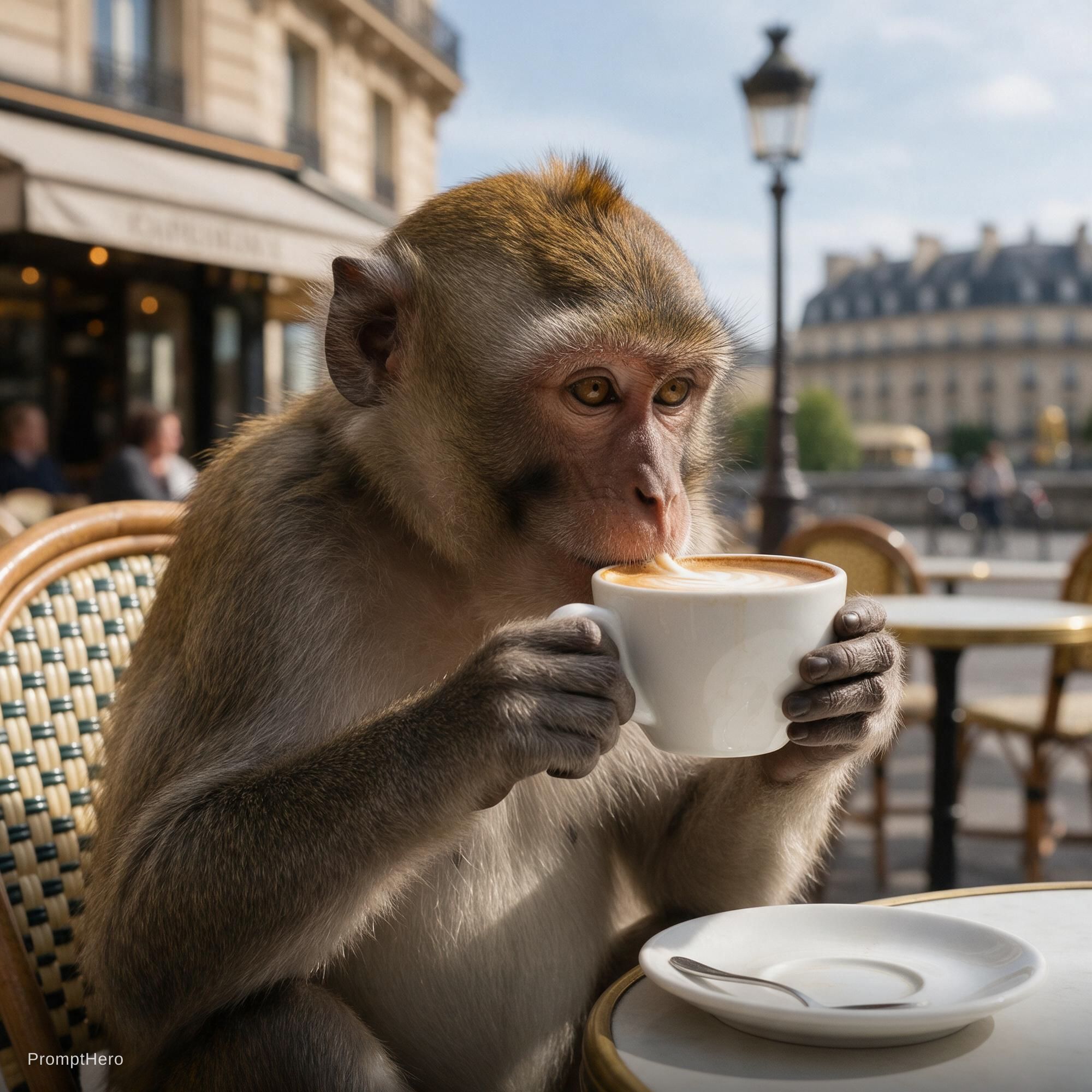 AI generated: Seedream 5 prompt: A monkey sipping a cappuccino in Paris (Seedream 5 - Concept Art)