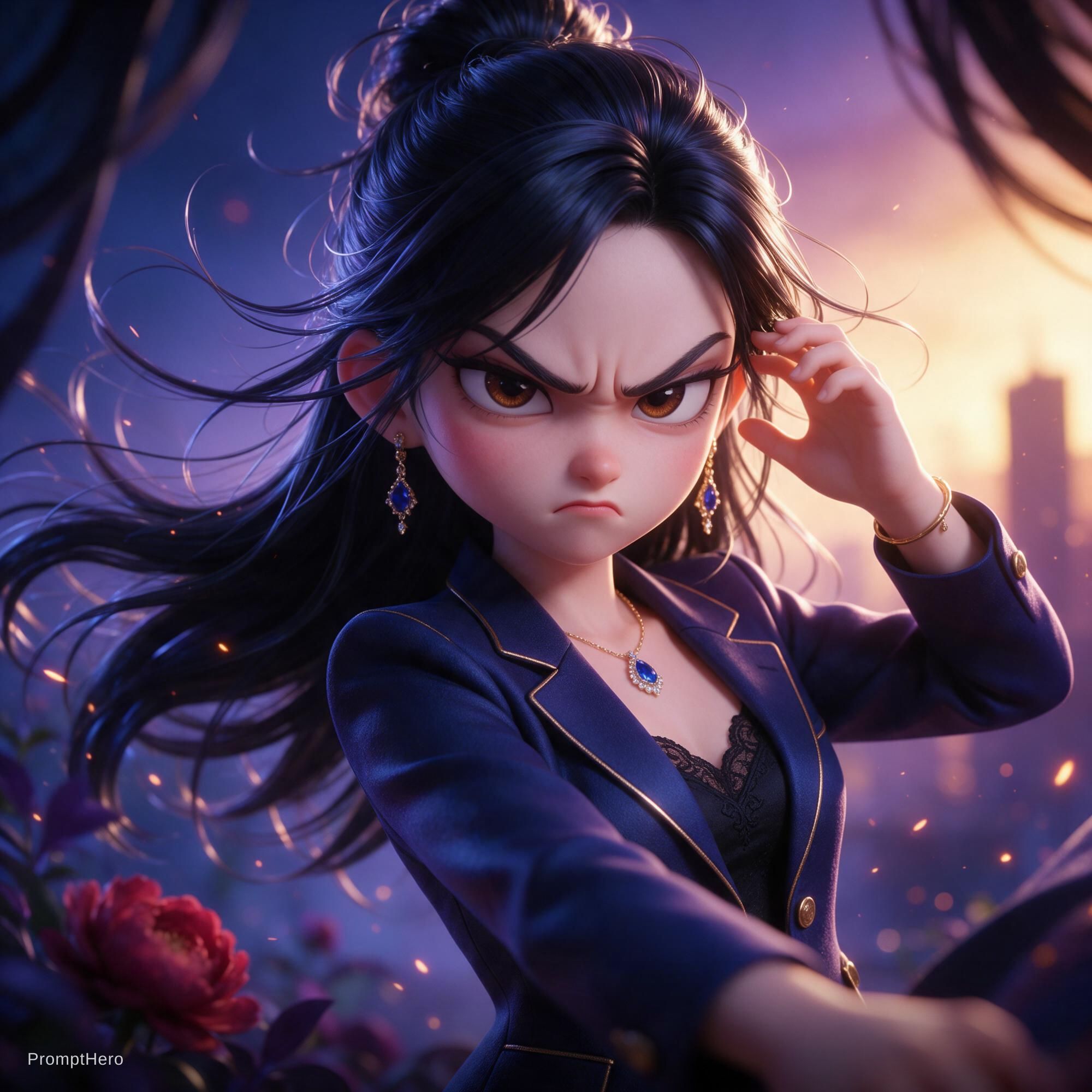 Seedream 5 prompt: a young girl in a business suit with a very angry ... - Seedream 5
