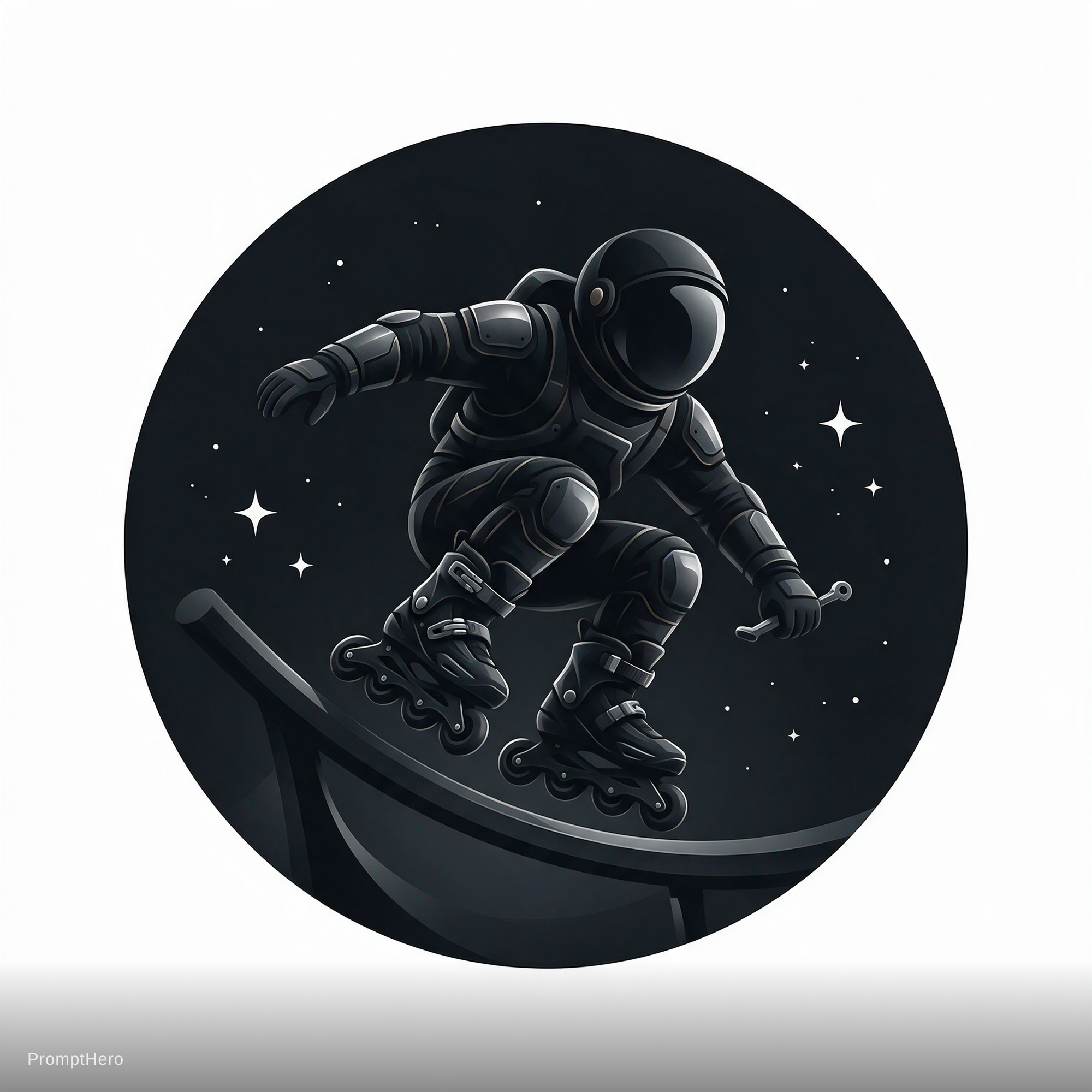 AI generated: Seedream 5 prompt: A dark, futuristic astronaut skating on inline ska... (Seedream 5 - Concept Art)