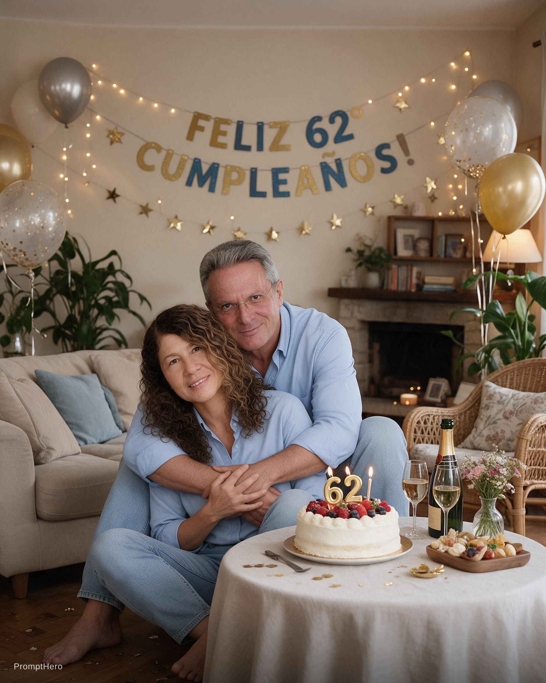 Seedream 5 prompt: Los dos celebrando el cumpleaños número 62 de la c... - Seedream 5