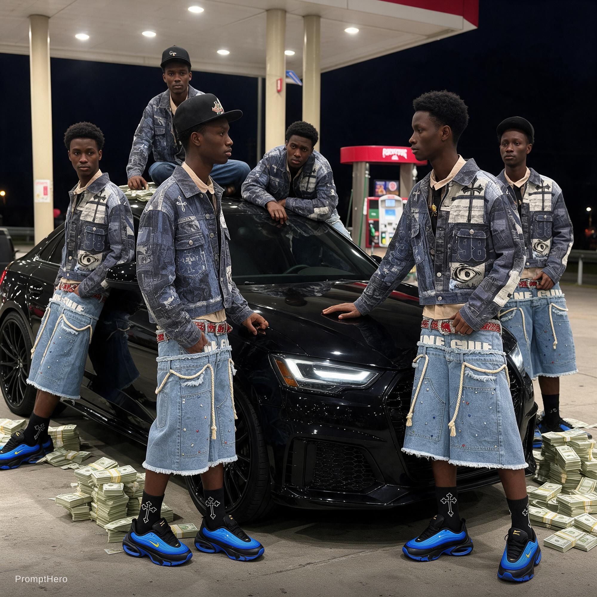 AI generated: Seedream 5 prompt: Put money on the ground and put people on the car ... (Seedream 5 - Fashion)