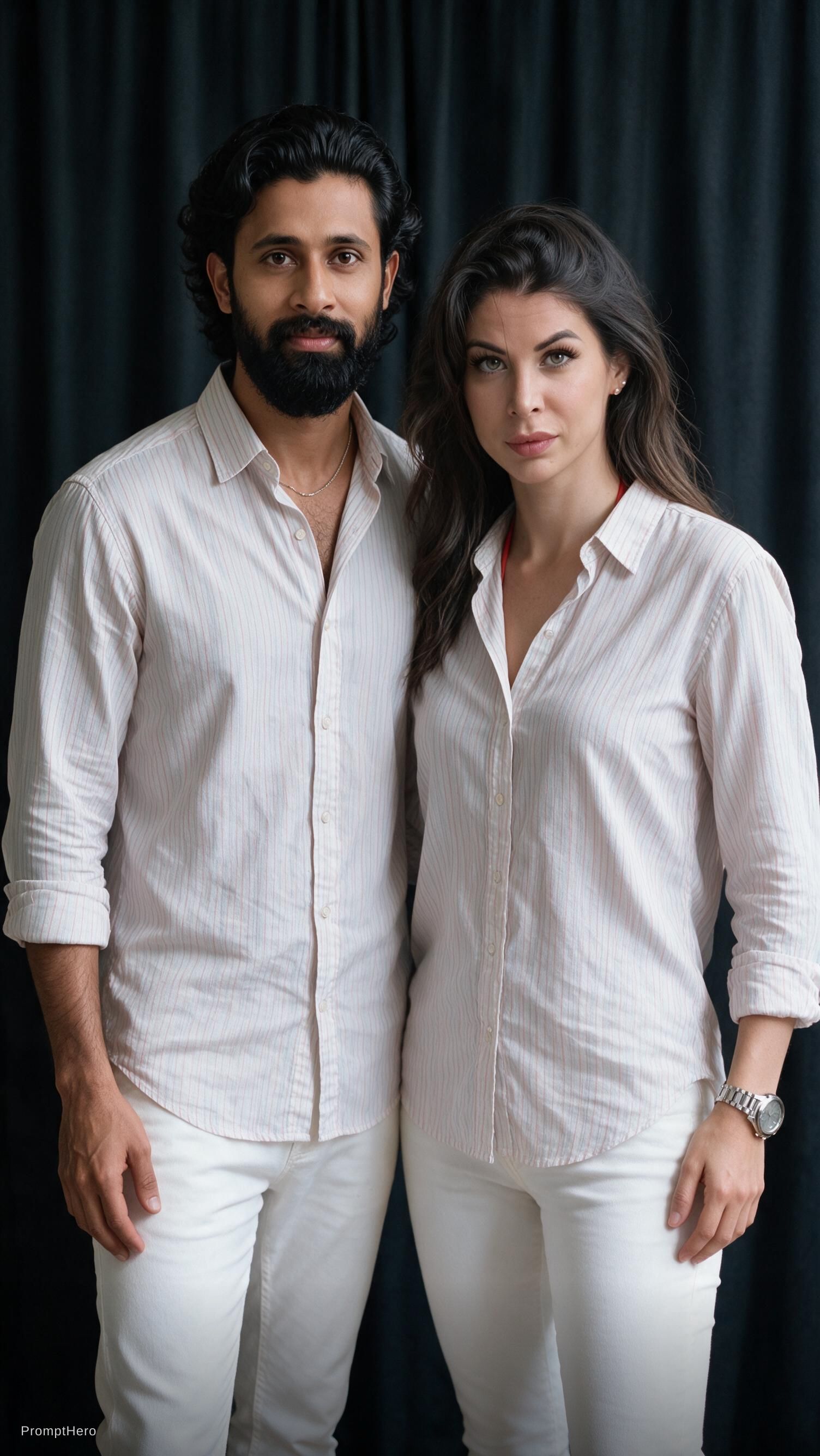 AI generated: Seedream 5 prompt: A romantic couple standing together in front of da... (Seedream 5 - Portraits)