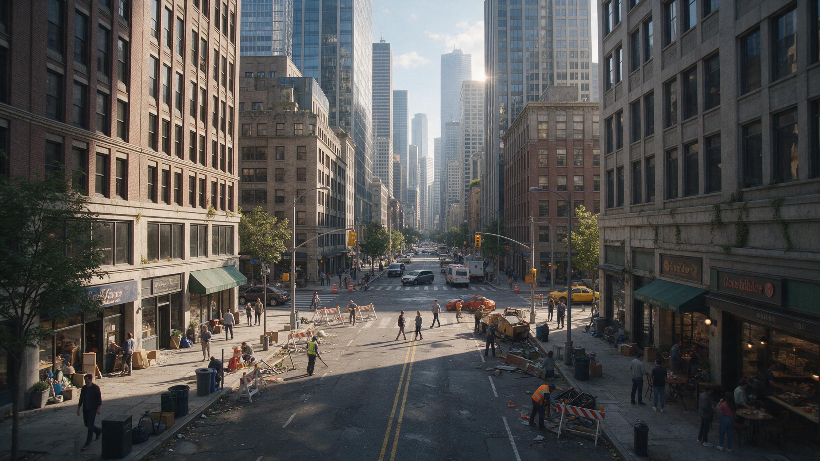 AI generated: Seedream 5 prompt: Epic cinematic wide view of a major modern city be... (Seedream 5 - Concept Art)