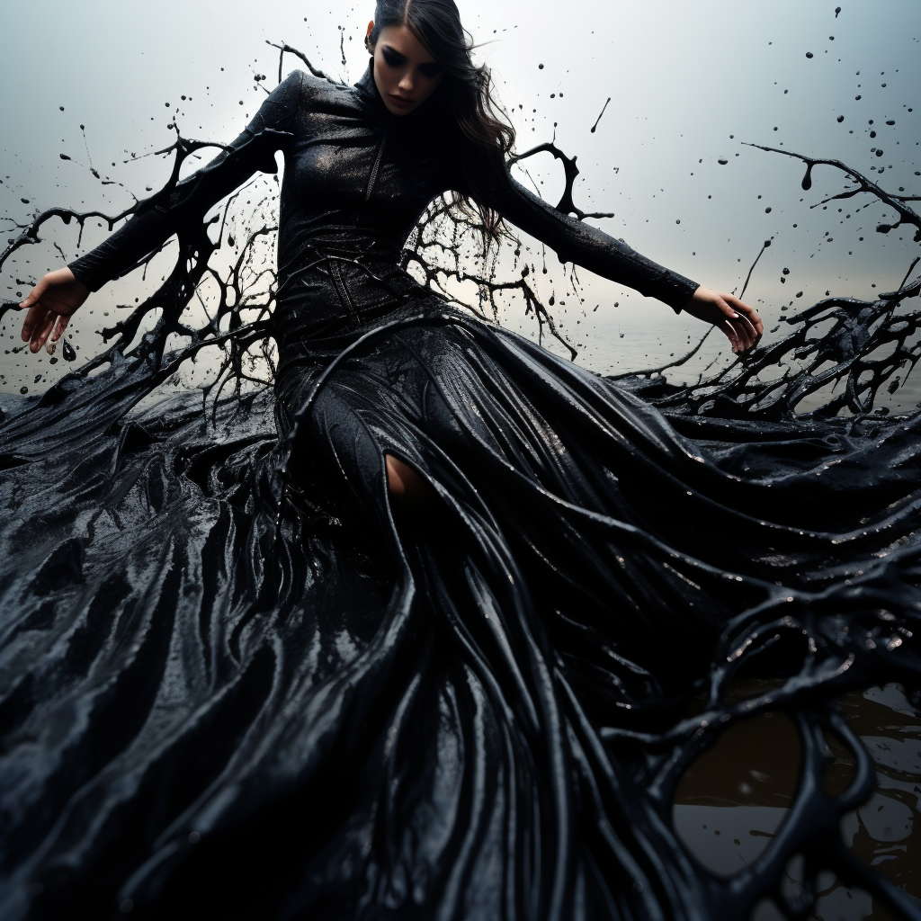 Midjourney prompt: **Fashion photograph of a woman wearing a melting ... - Midjourney