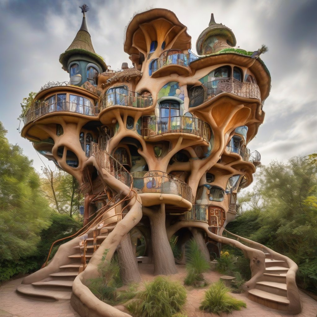 AI generated: A fantasy treehouse (Stable Diffusion - Architecture)