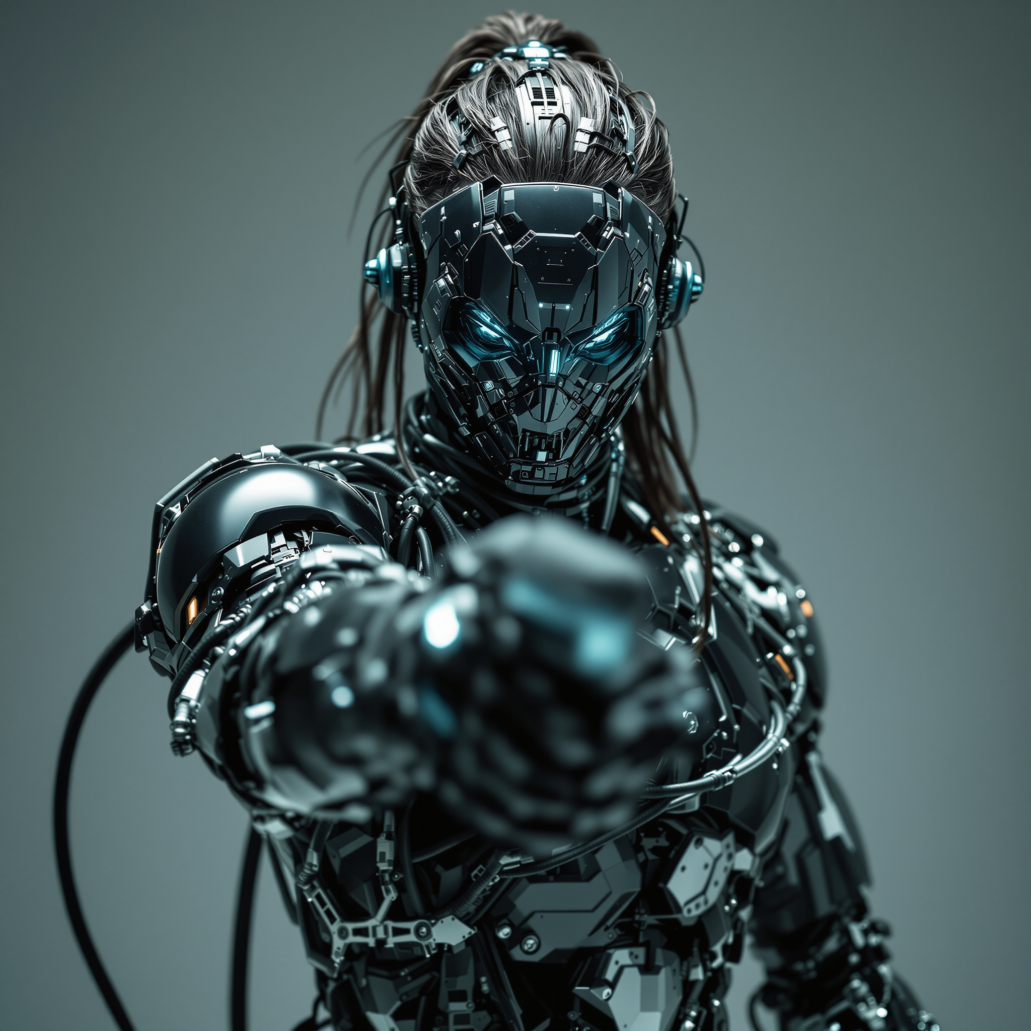 FLUX prompt: full body picture Cyberpunk humanoid robot y...