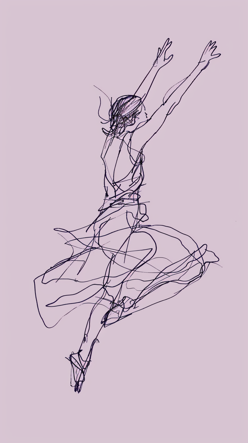 AI generated: Midjourney prompt: minimalist line art drawing of a dancer leaping jo... (Midjourney - Concept Art)
