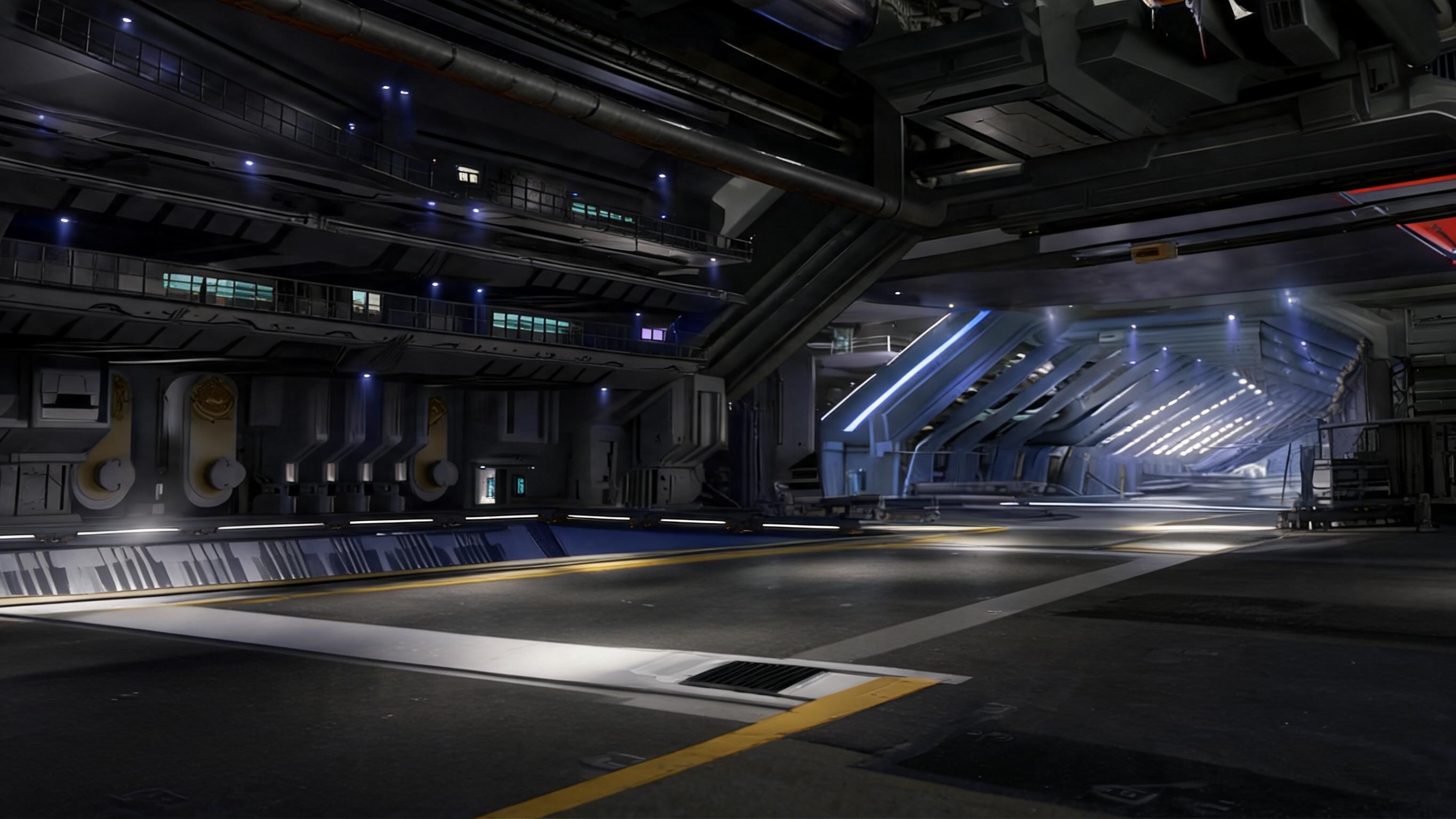 AI generated: Seedream 5 prompt: Reverse angle of a futuristic hangar bay. Camera ... (Seedream 5 - Architecture)