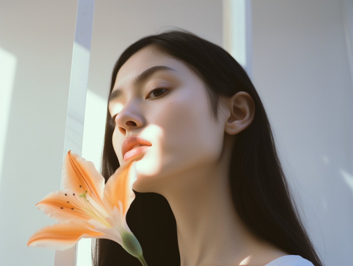 صورة مولدة بالذكاء الاصطناعي: Midjourney prompt: disposable photography of lily, dreamy mood, moder... (نموذج Midjourney - تصوير فوتوغرافي)