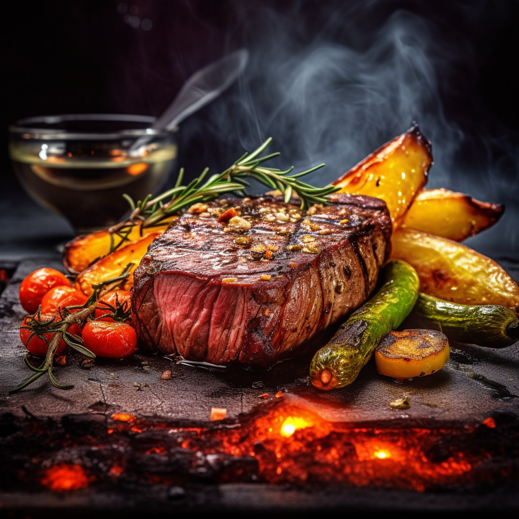 Midjourney prompt: Food photography, grilled beef,grilled vegetables,... - Midjourney