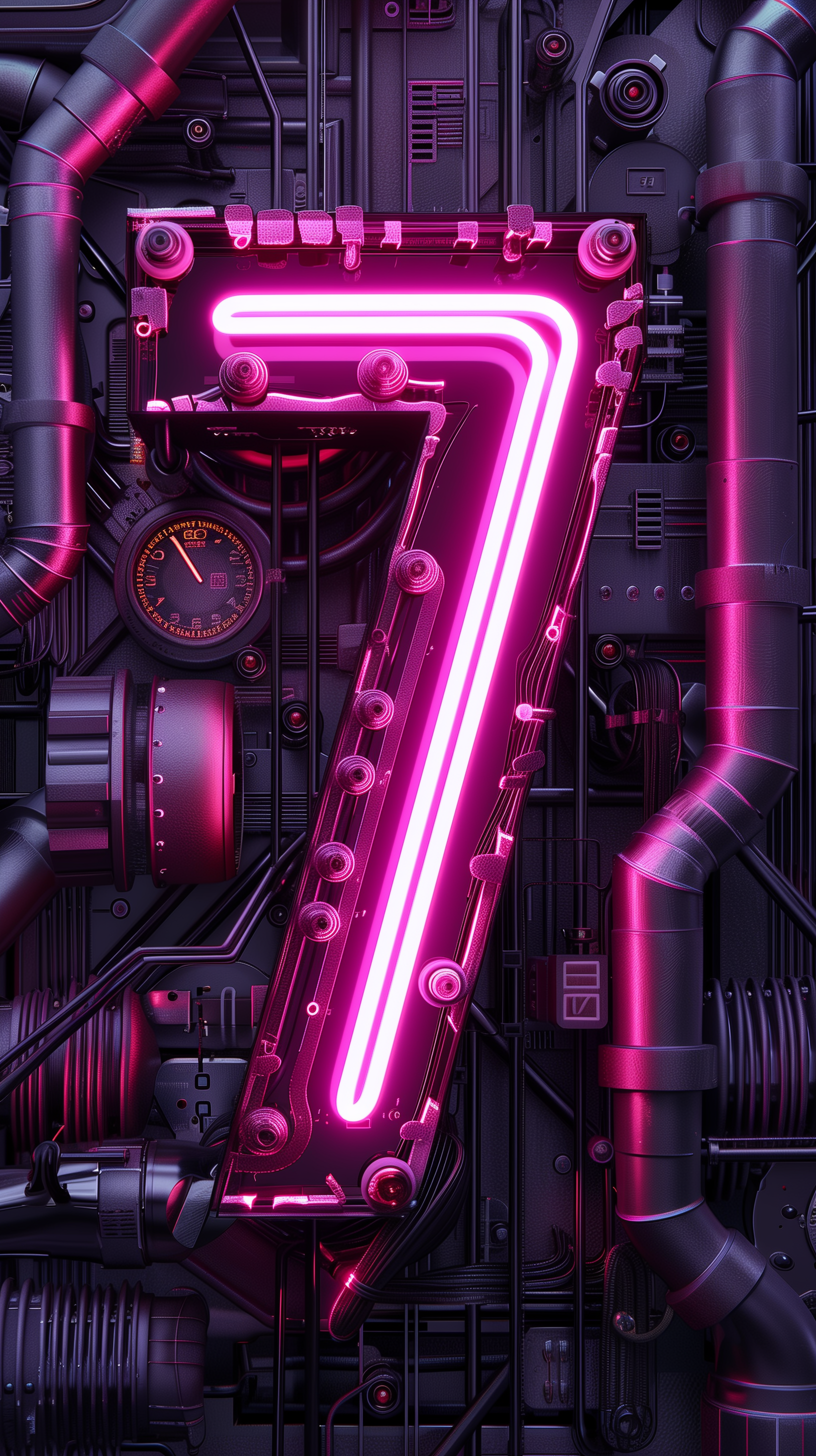 AI generated: Midjourney prompt: number '7' sculpted from intertwined neon tubes in... (Midjourney - 3d Renders)