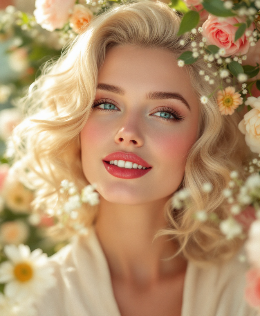 صورة مولدة بالذكاء الاصطناعي: FLUX prompt: A softly lit, close-up portrait of a beautiful blo... (نموذج FLUX - صور شخصية)