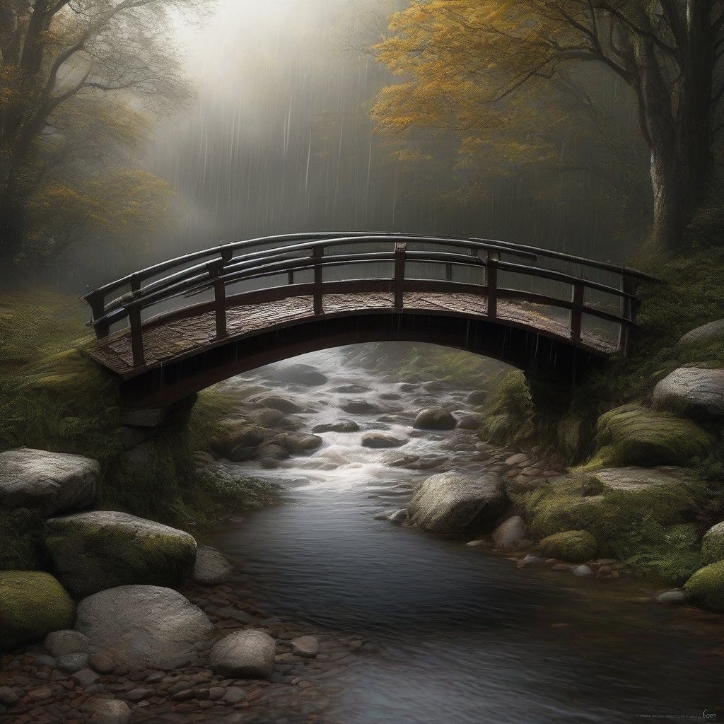 صورة مولدة بالذكاء الاصطناعي: Stable Diffusion prompt: landscape: "Old bridge. The bridge exposed its bod... (نموذج Stable Diffusion - مناظر طبيعية)