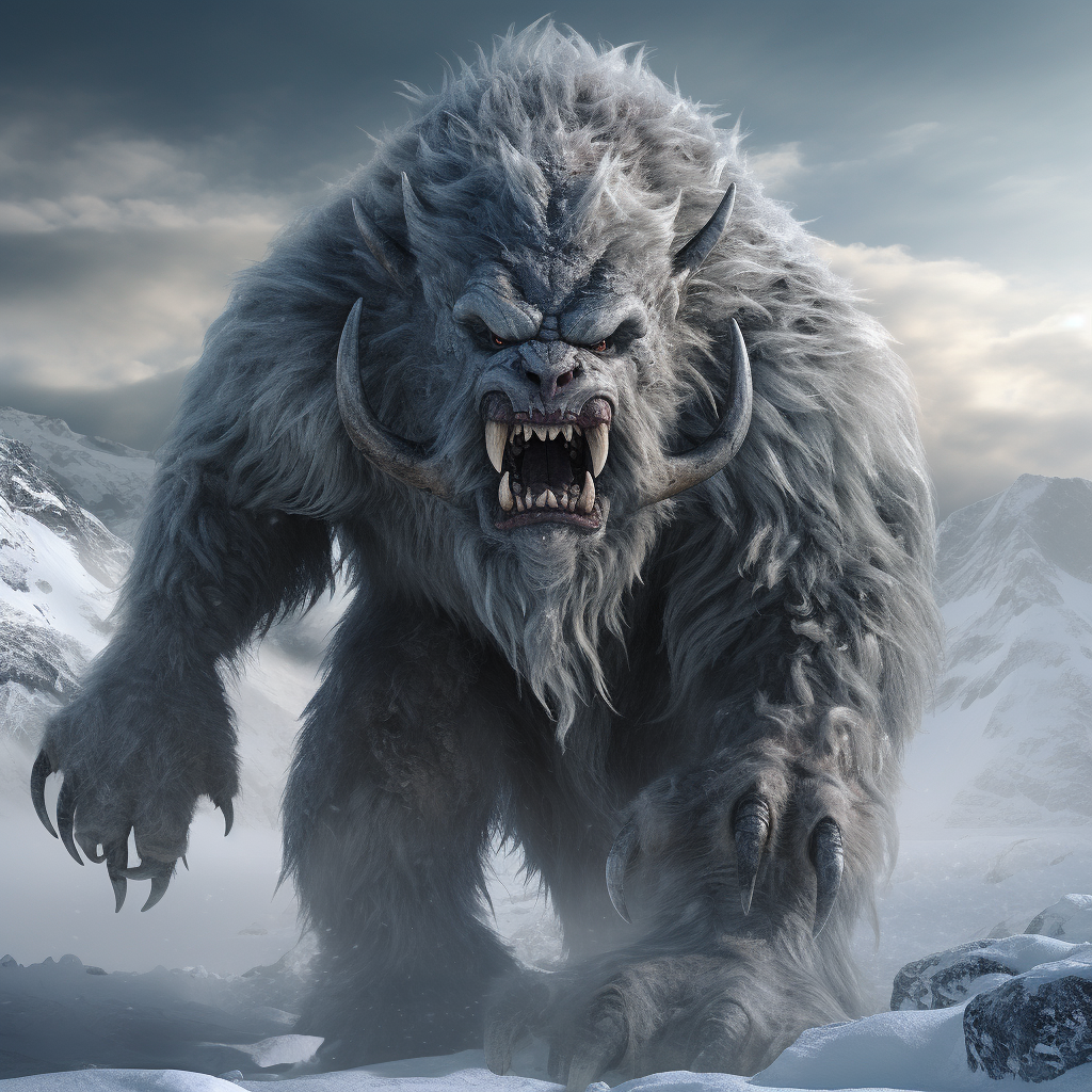 AI generated: Midjourney prompt: an enormous snow monster is standing on the ice, i... (Midjourney - Concept Art)