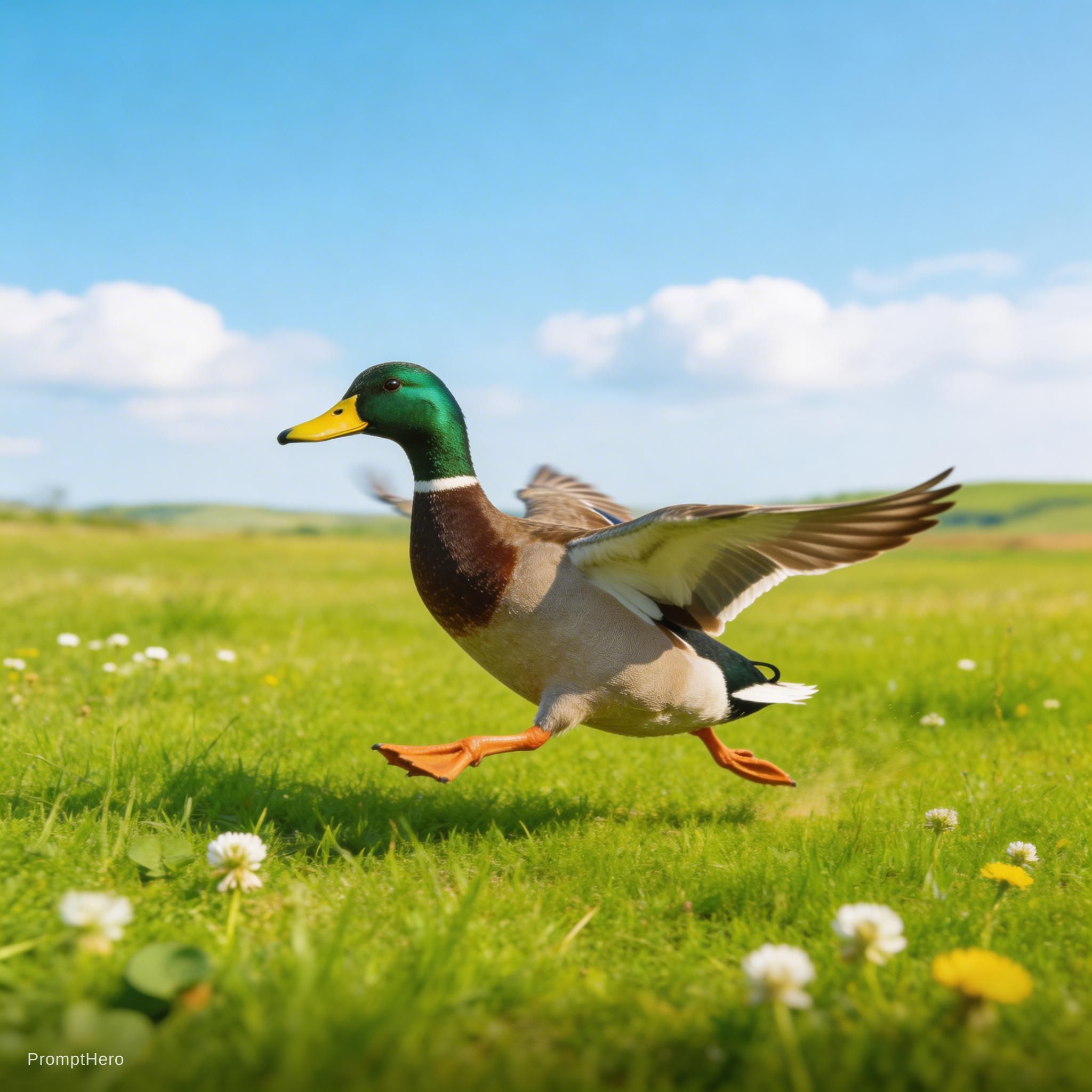 AI generated: Seedream 5 prompt: A duck running in the field (Seedream 5 - Concept Art)