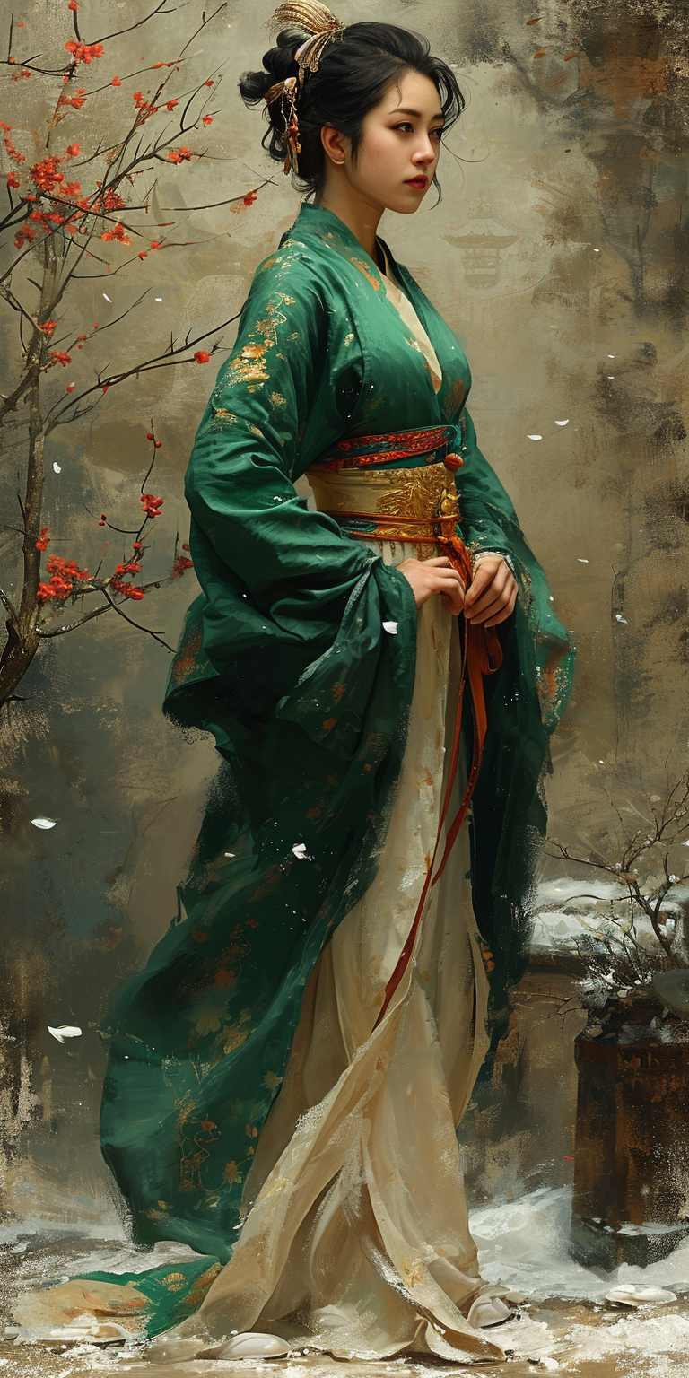 AI generated: Midjourney prompt: Beautiful Chinese woman in snow, ancient, in the s... (Midjourney - Portraits)