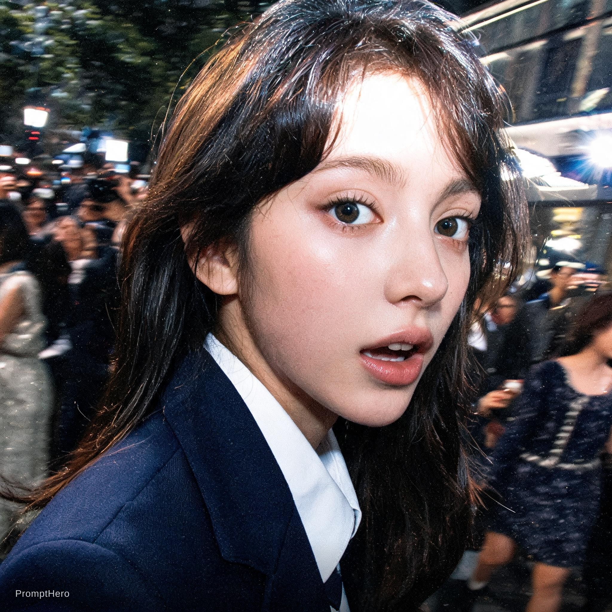 Seedream 5 prompt: Paparazzi-style extreme close-up photo of a woman ... - Seedream 5