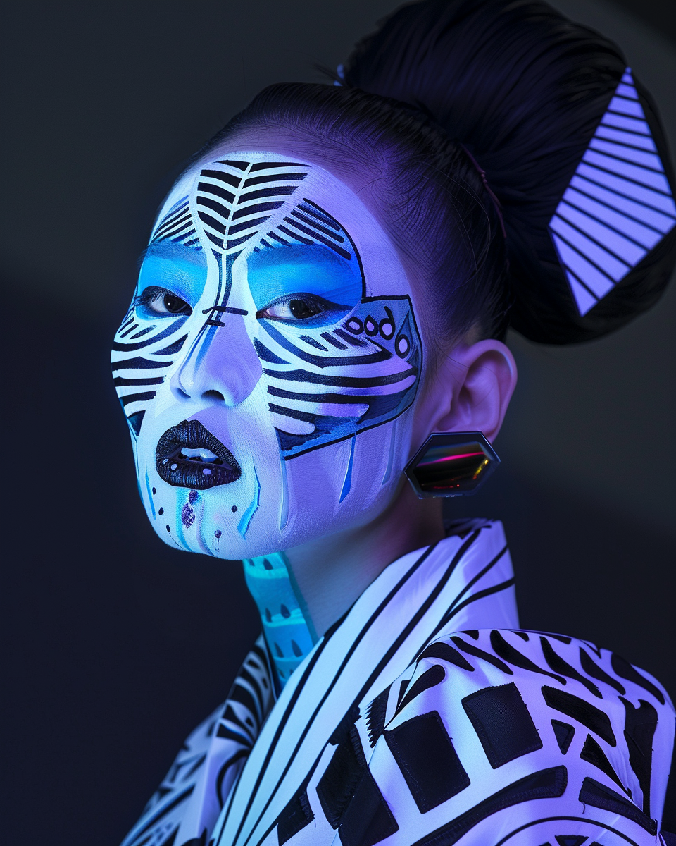 AI generated: Midjourney prompt: Photo of an Asian woman with white skin and blue f... (Midjourney - Portraits)