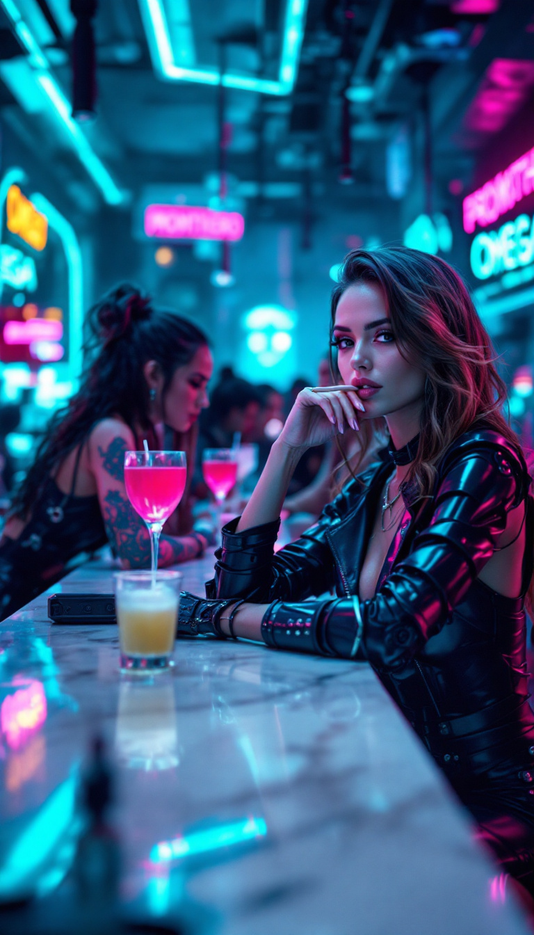 AI generated: FLUX prompt: Several beautiful women are sitting at the counter... (FLUX - Concept Art)