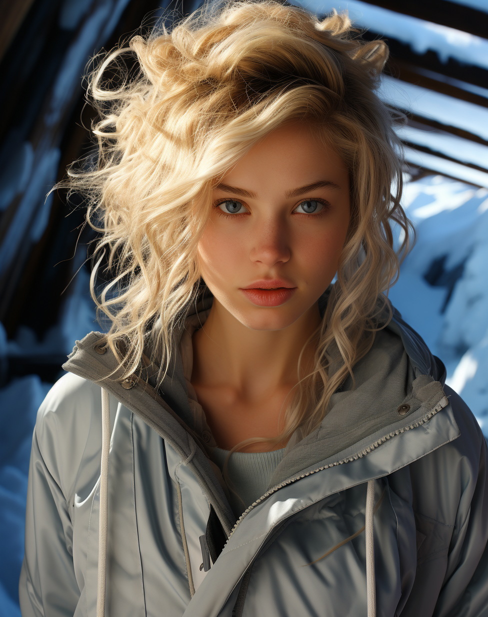 Midjourney prompt: a girl of blonde hair with blue eyes facing space,... - Midjourney