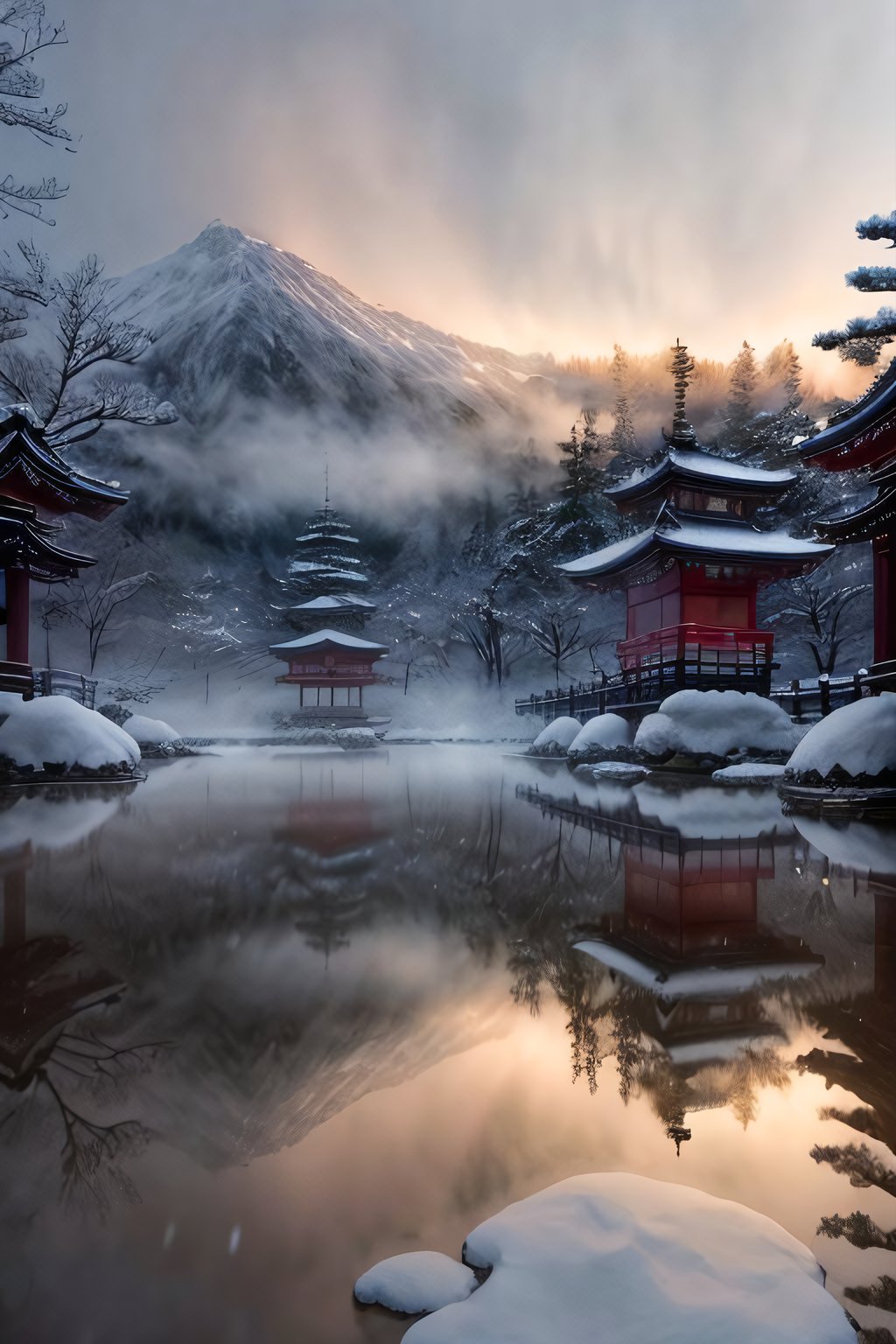 Stable Diffusion prompt: A beautiful japanese shrine in a...