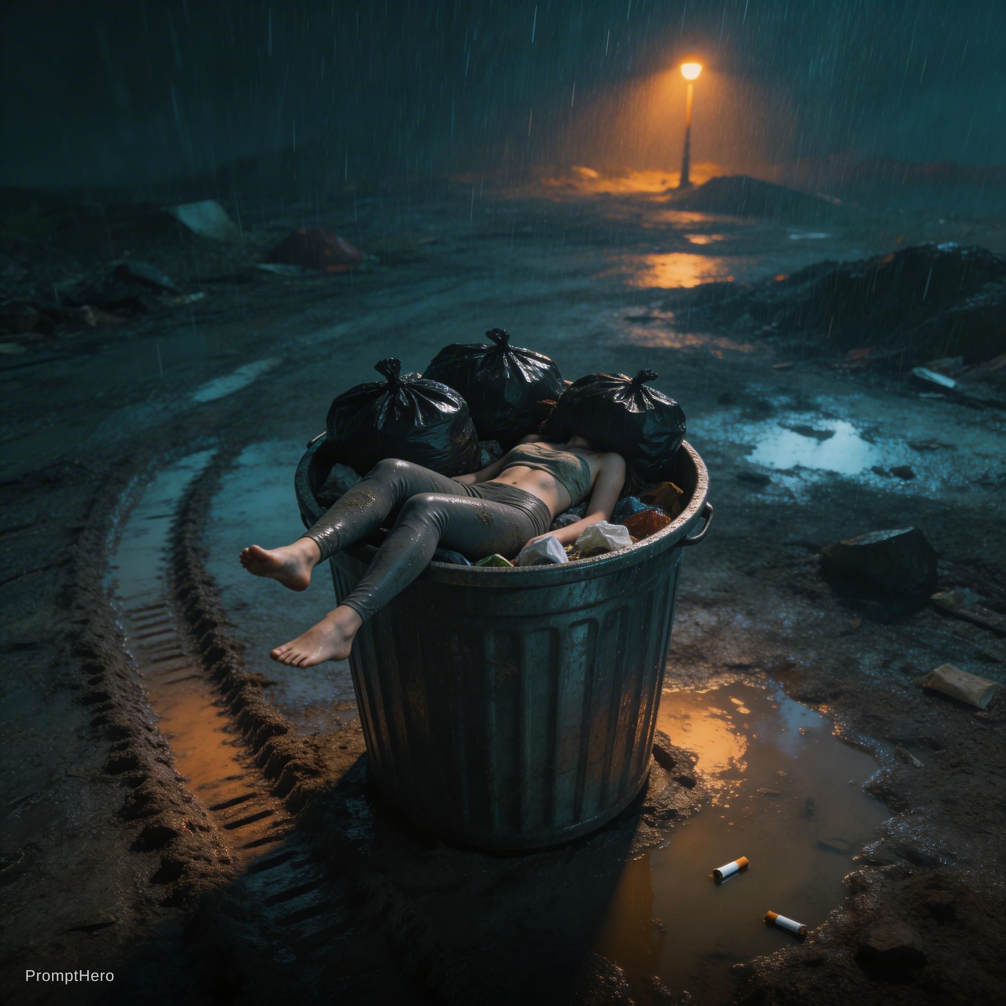 AI generated: Seedream 5 prompt: A scene from a neo-noir horror crime thriller set ... (Seedream 5 - Portraits)