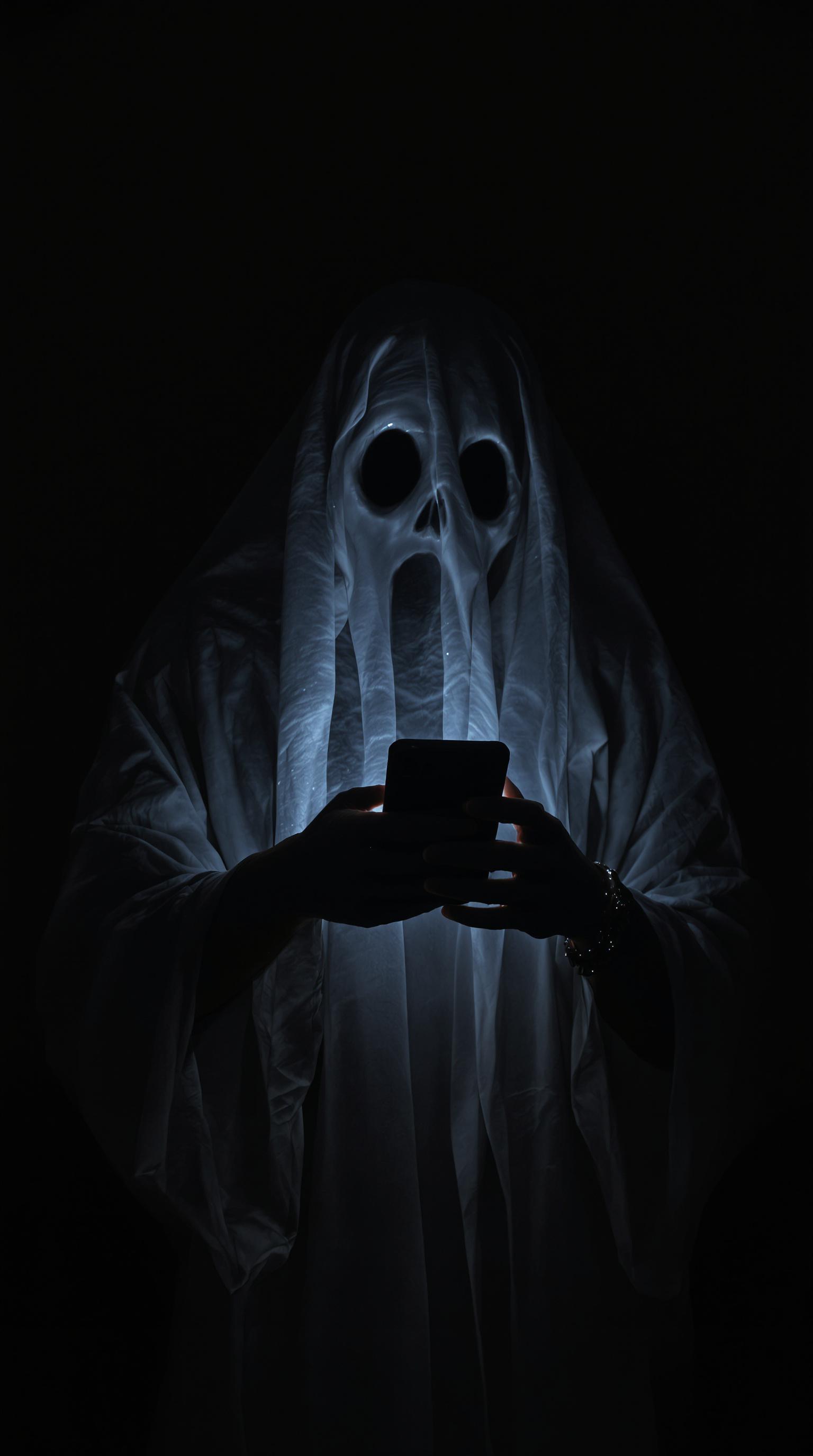 AI generated: FLUX prompt: A ghostly figure using a mobile phone, photorealis... (FLUX - Concept Art)