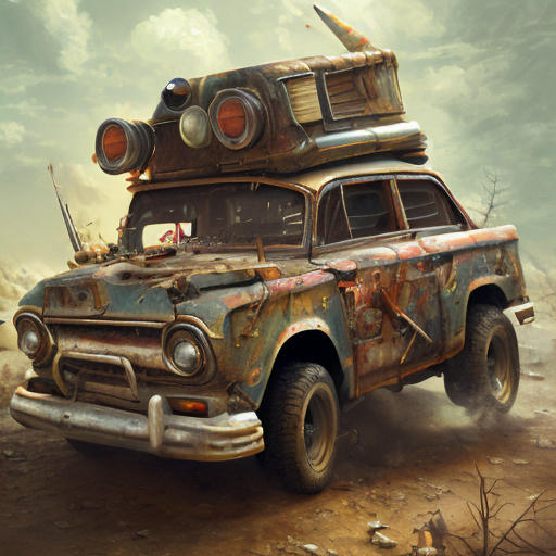 AI generated: Openjourney prompt: Painting, Post-apocalyptic Car, artstation, sharp,... (Openjourney - Concept Art)