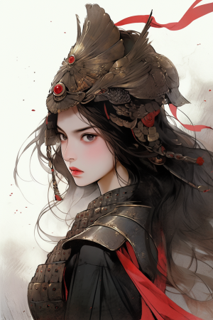 AI generated: Midjourney prompt: A fierce and brave warrior, Minimalism style, with... (Midjourney - Anime)