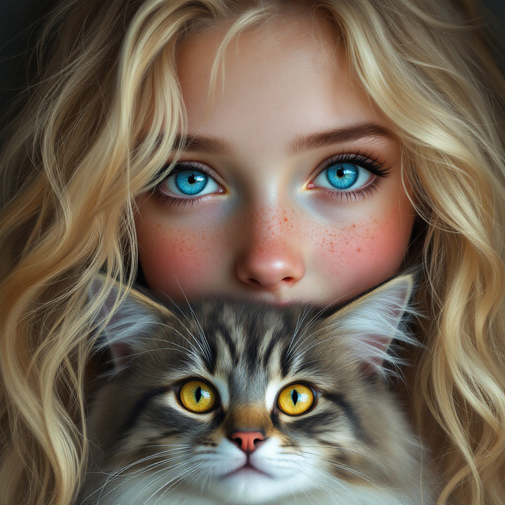 صورة مولدة بالذكاء الاصطناعي: FLUX prompt: "Hyper-detailed digital painting of a young girl w... (نموذج FLUX - حيوانات وطبيعة)