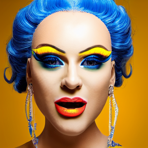 Stable Diffusion prompt: Beautiful blue yellow drag q...