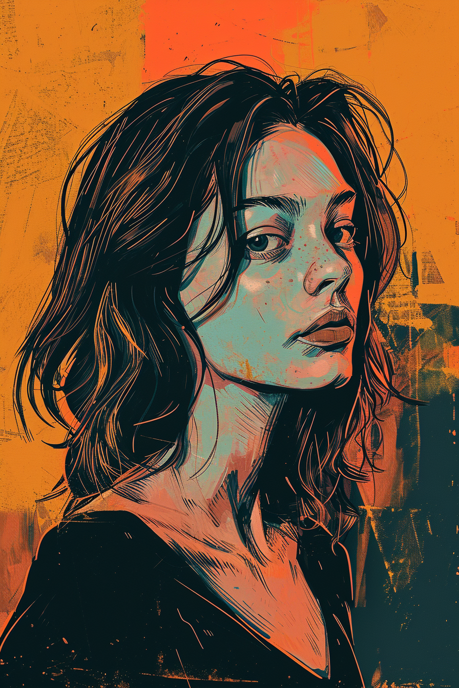 Midjourney prompt: illustration of a [white woman] with [half light b... - Midjourney