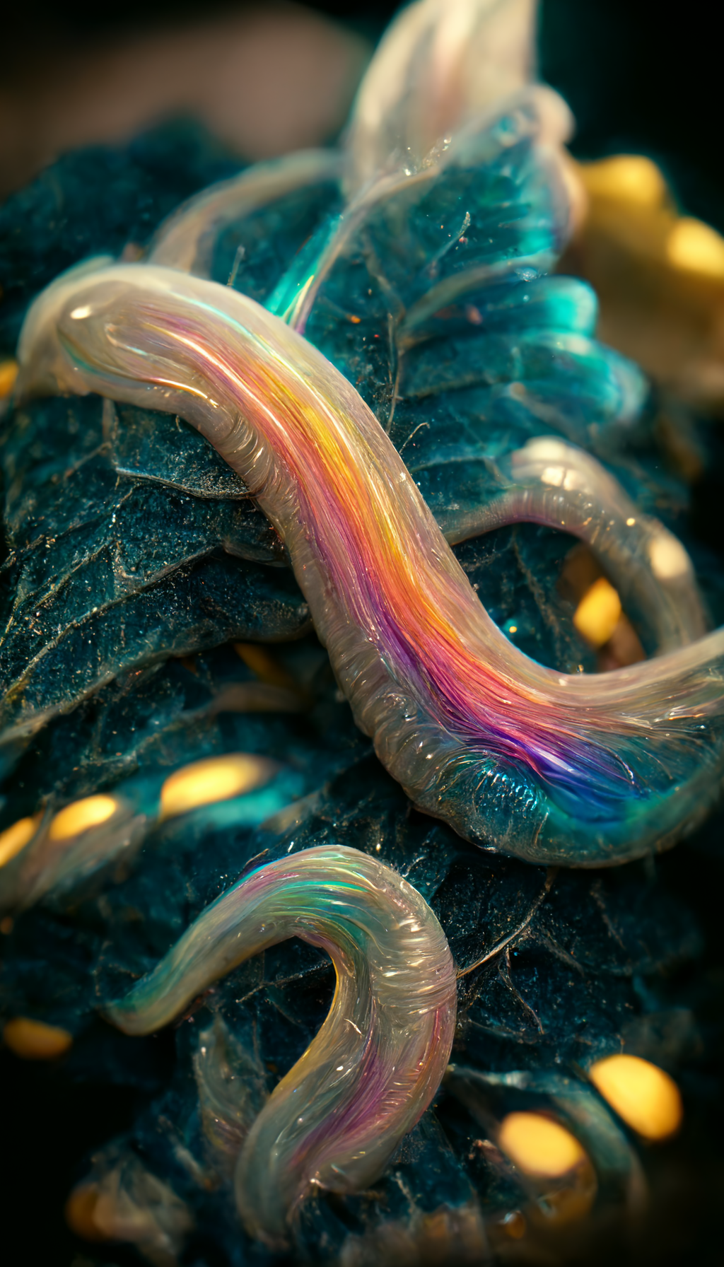 Midjourney prompt: macro, wet iridescent translucent segm...