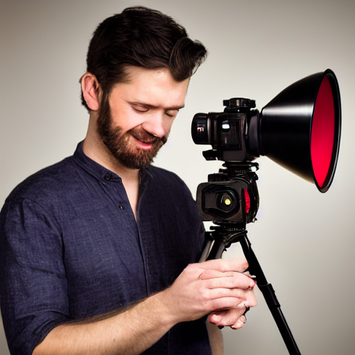 Stable Diffusion prompt: beautiful cameraman holding a re...