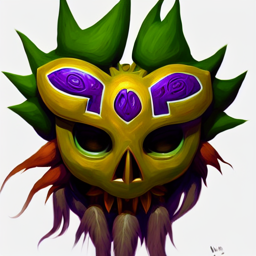 Stable Diffusion prompt: a logo of majora's mask skull ki...