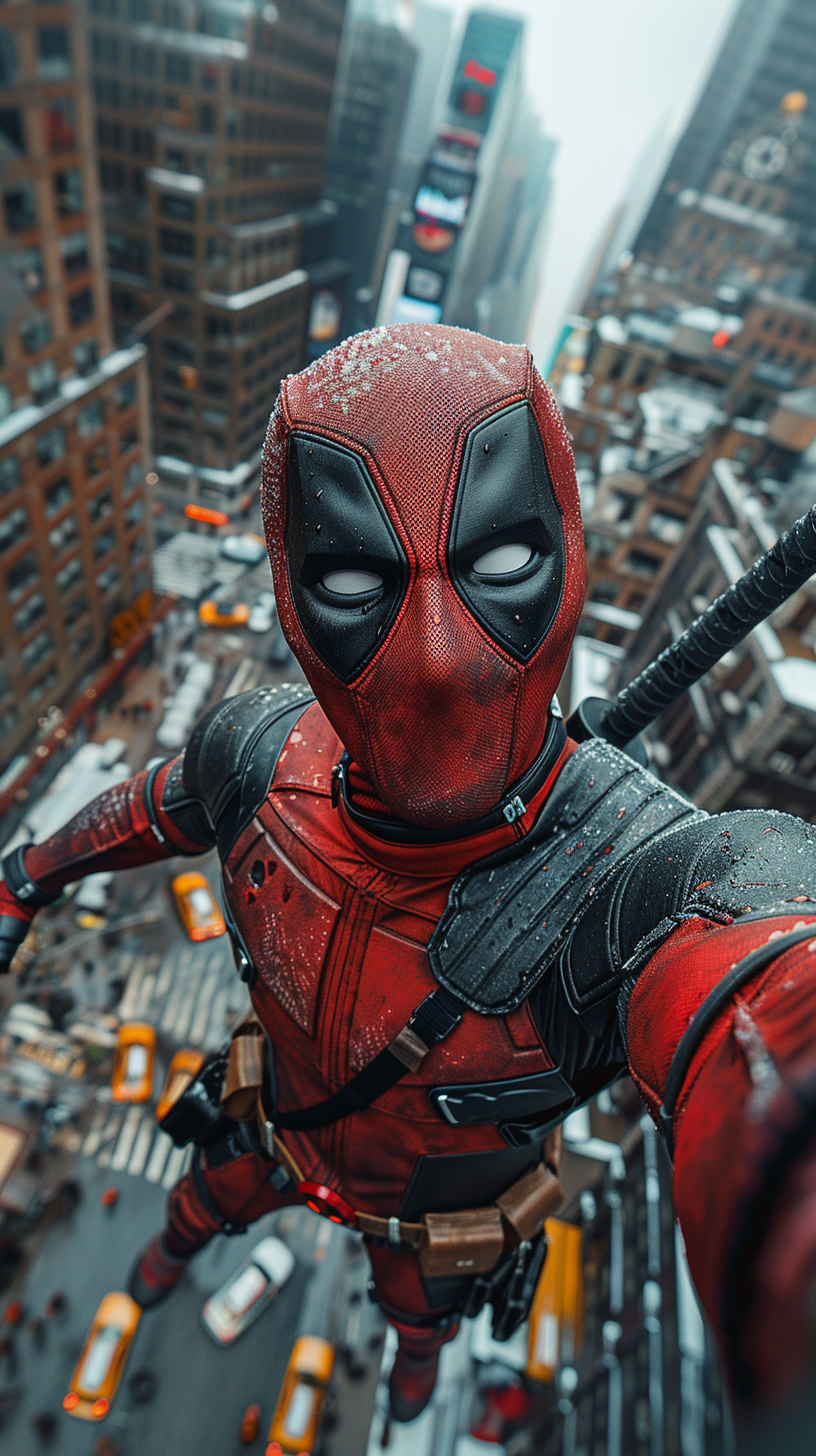 AI generated: Midjourney prompt: A selfie of Deadpool in New York City, he is flyin... (Midjourney - Photography)