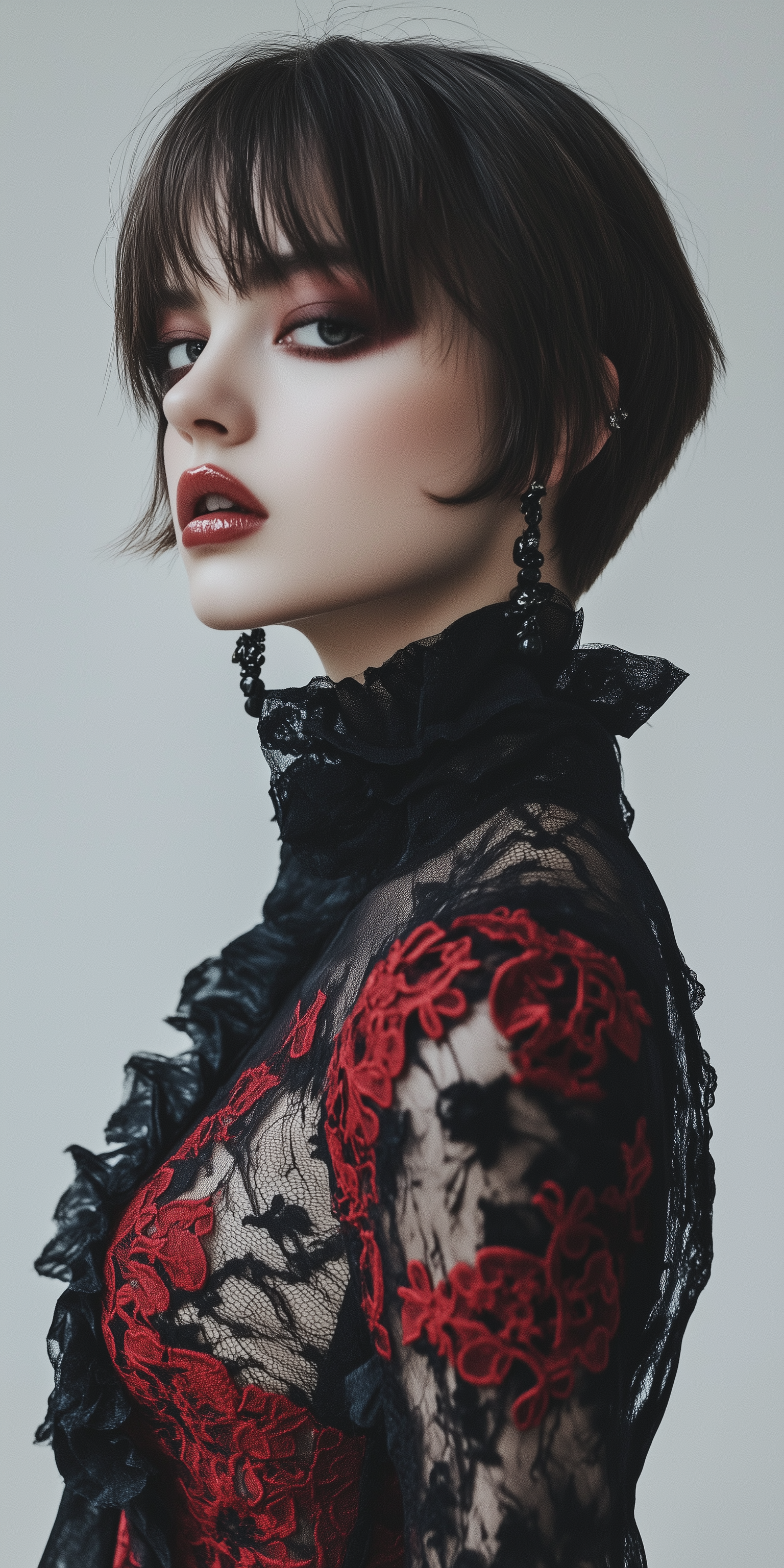 صورة مولدة بالذكاء الاصطناعي: Midjourney prompt: Minimalistic portrait of a beautiful vampire-inspi... (نموذج Midjourney - أزياء وموضة)
