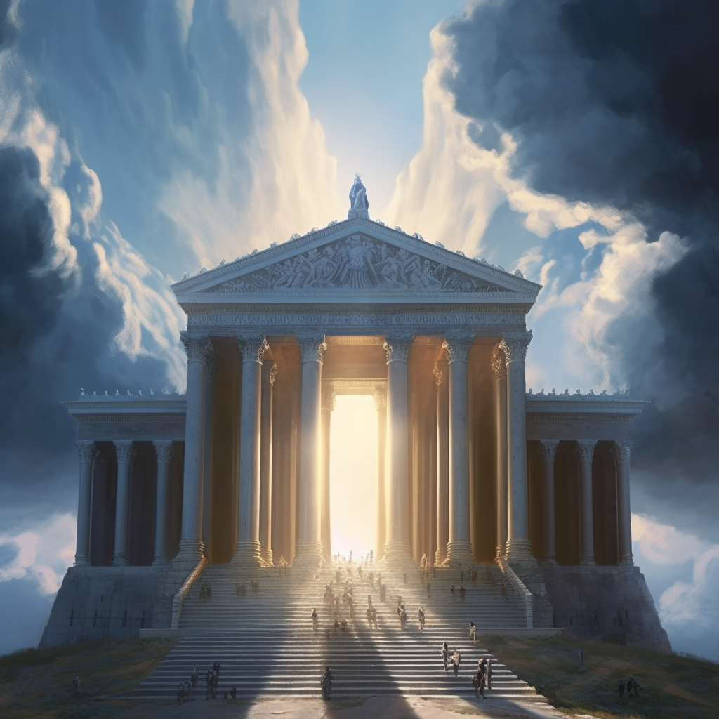 AI generated: Midjourney prompt: 'cinematic shot'' of gates to heaven, full detaile... (Midjourney - Architecture)