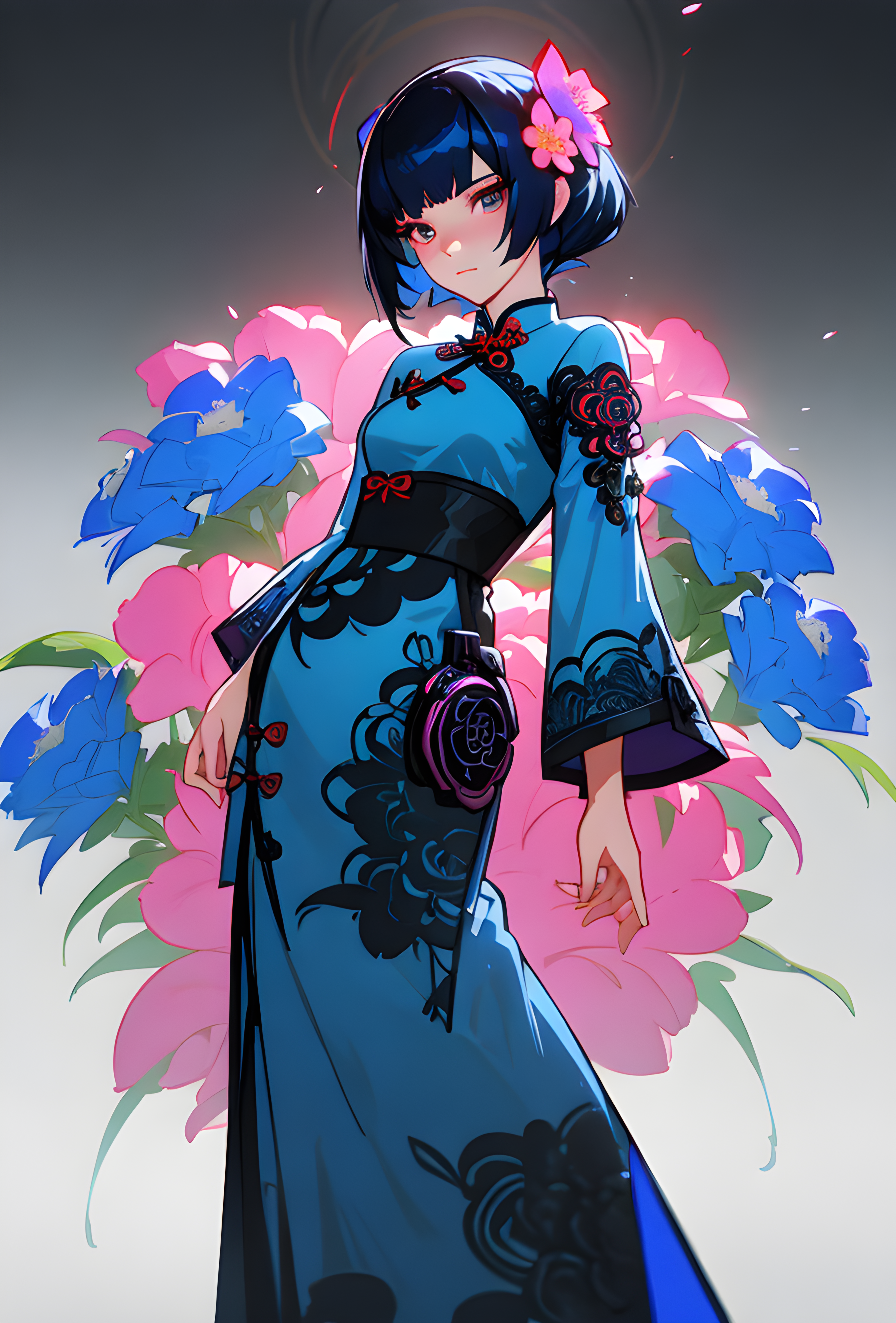 Counterfeit-V2.5 prompt: a woman in a blue dress with flowers in her hair, ... - Counterfeit-V2.5