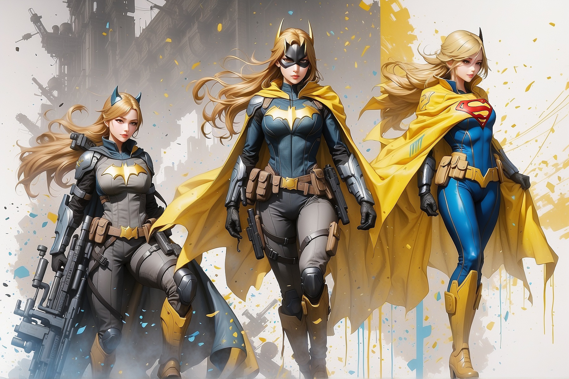 Stable Diffusion prompt: a masterpiece, batgirl/supergirl...