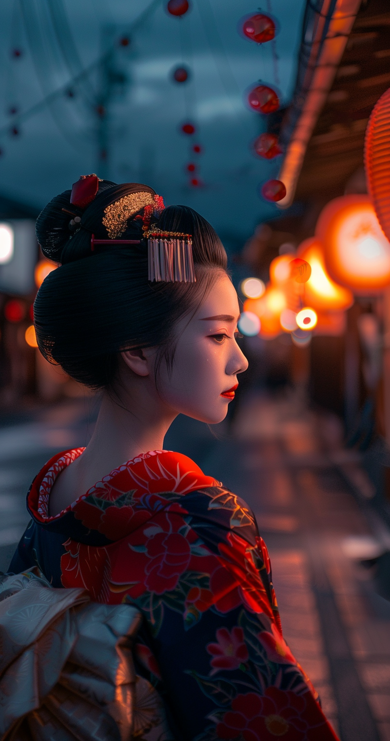 صورة مولدة بالذكاء الاصطناعي: Midjourney prompt: ultra-realistic photo of a Japanese geisha on the ... (نموذج Midjourney - تصوير فوتوغرافي)